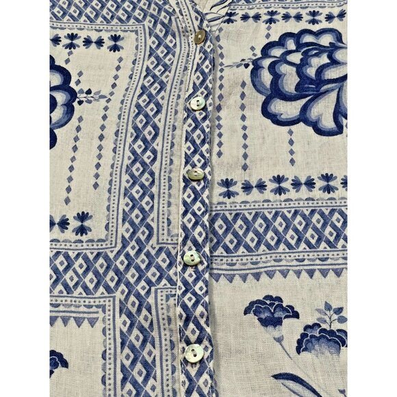 H by Halston Women’s Small Linen Blue White Floral Blouse - Picture 9 of 9
